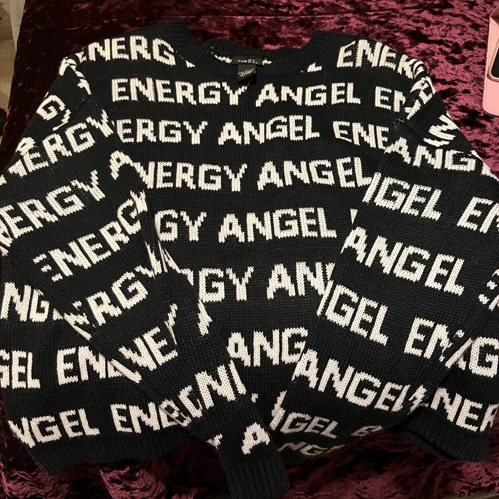 Cute !! Size S sweater from Rue 21 ! Energy Angel embroidery on front and Bk !